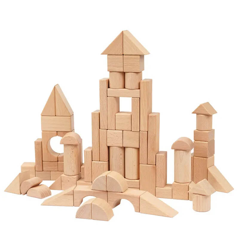 68-teiliges unlackiertes Holzbausteine-Set für das Montessori-Lernen | Umweltfreundliche Spielzeuge für Kinder ab 3 Jahren